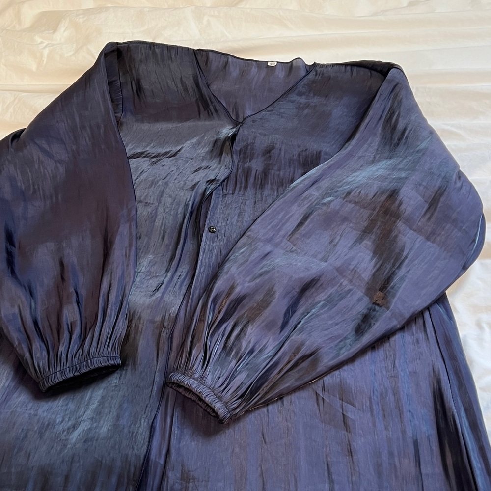 Dark navy blue satin chiffon abaya from Dubai